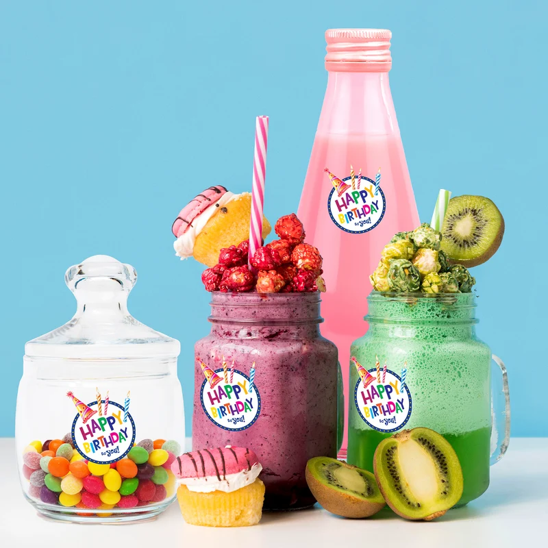 Fles en glas stickers happy birthday 6 stuks
