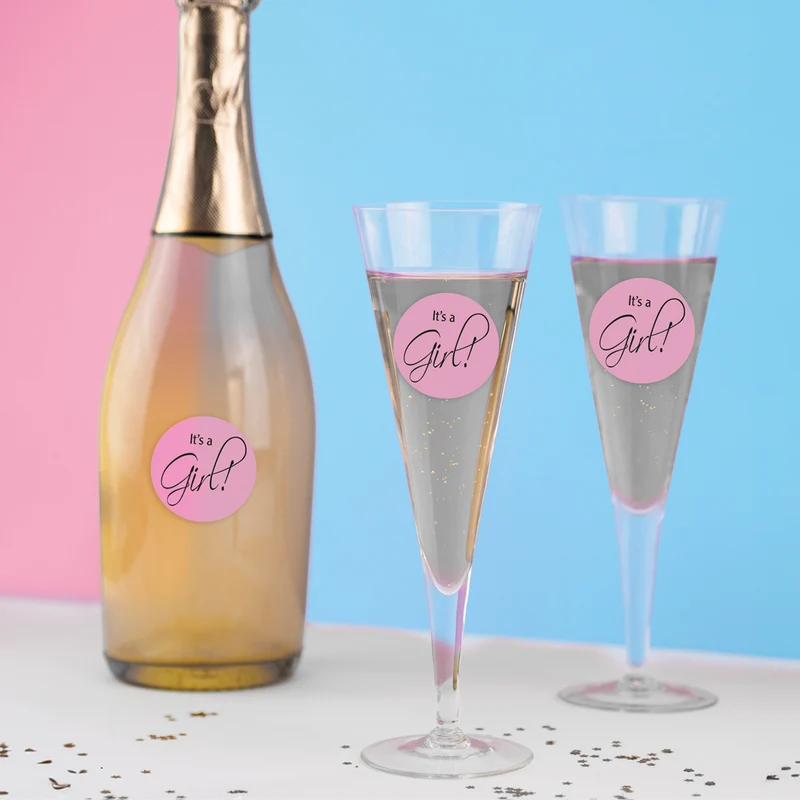 Fles en glas stickers it's a girl 6 stuks