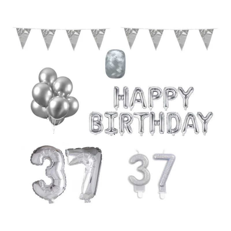 37 jaar Verjaardag Versiering Pakket zilver