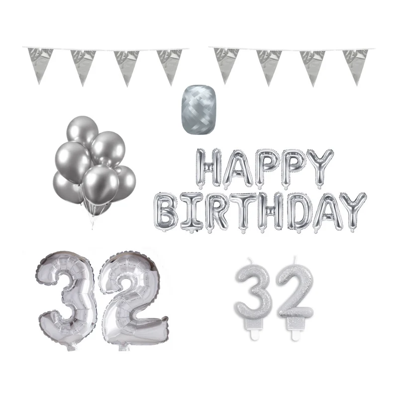 32 jaar Verjaardag Versiering Pakket zilver