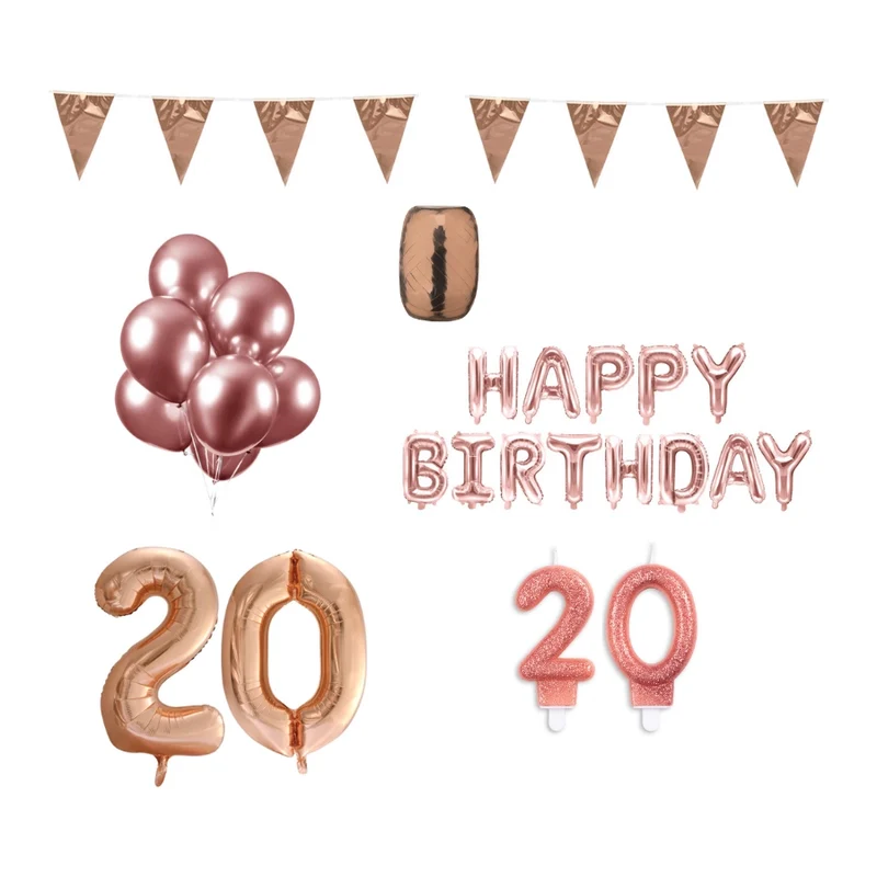 20 jaar Verjaardag Versiering Pakket Rosé Goud
