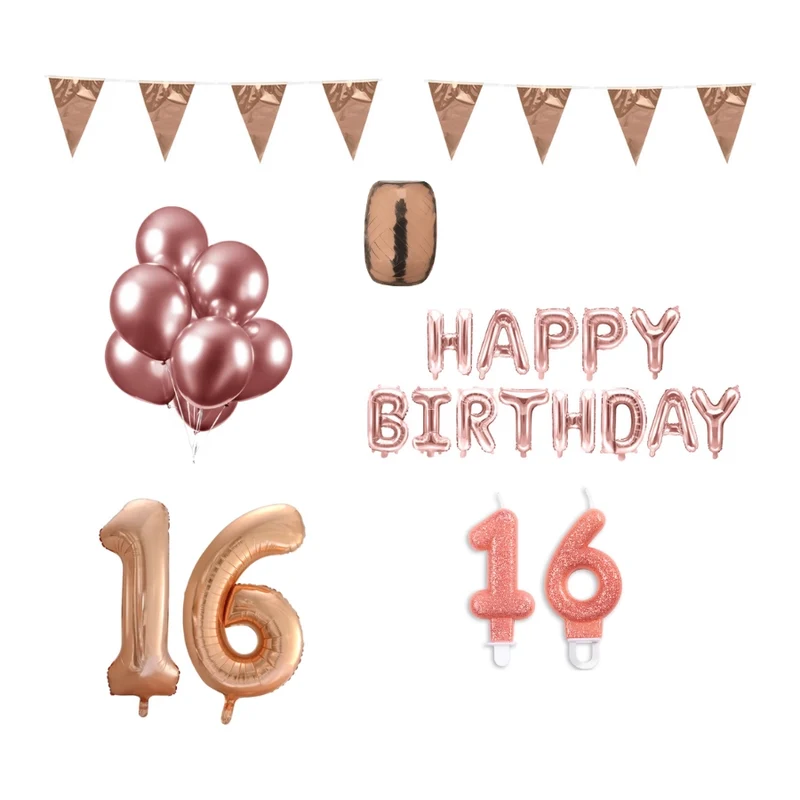 16 jaar Verjaardag Versiering Pakket Rosé Goud