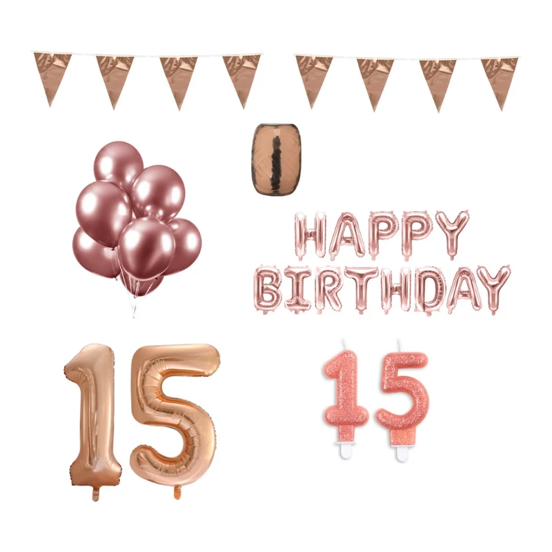 15 jaar Verjaardag Versiering Pakket Rosé Goud