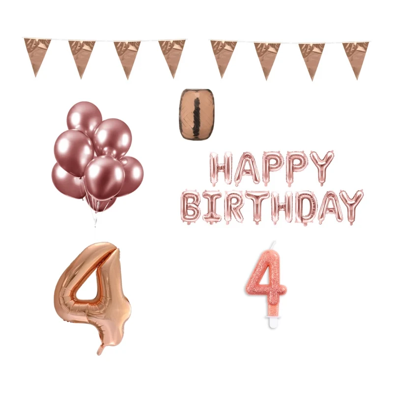 4 jaar Verjaardag Versiering Pakket Rosé Goud