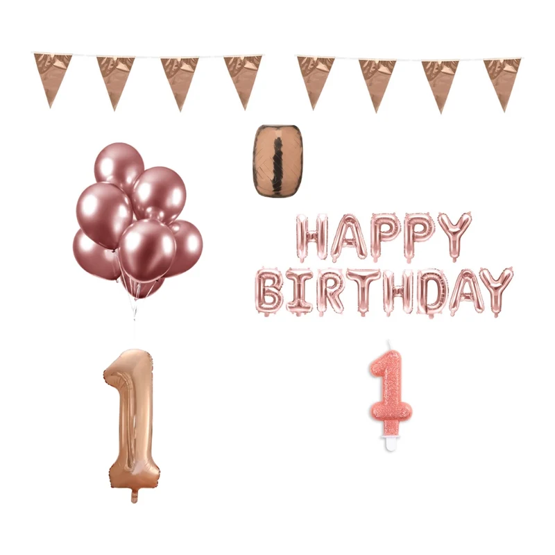 1 jaar Verjaardag Versiering Pakket Rosé Goud