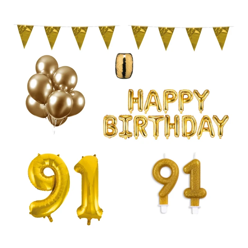 91 jaar Verjaardag Versiering Pakket Goud