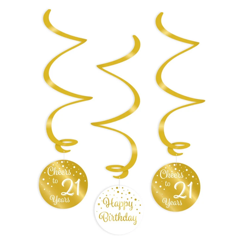 Swirl verjaardag decoratie 21 jaar goud