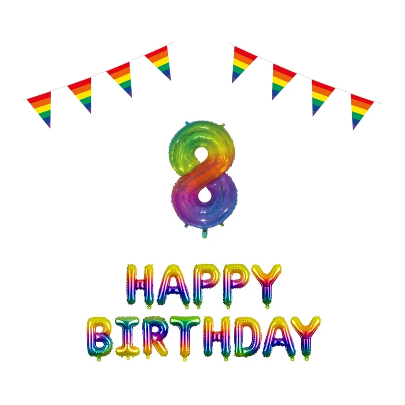 8 jaar Verjaardag Versiering Pakket Regenboog