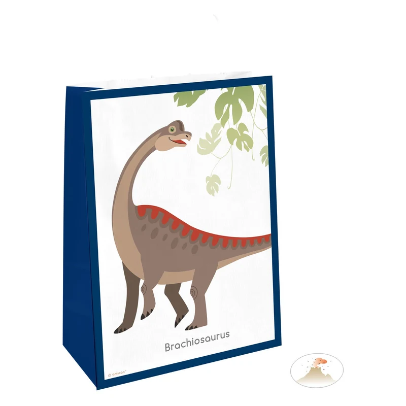 4 papieren uitdeelzakjes met stickers Happy Dinosaur