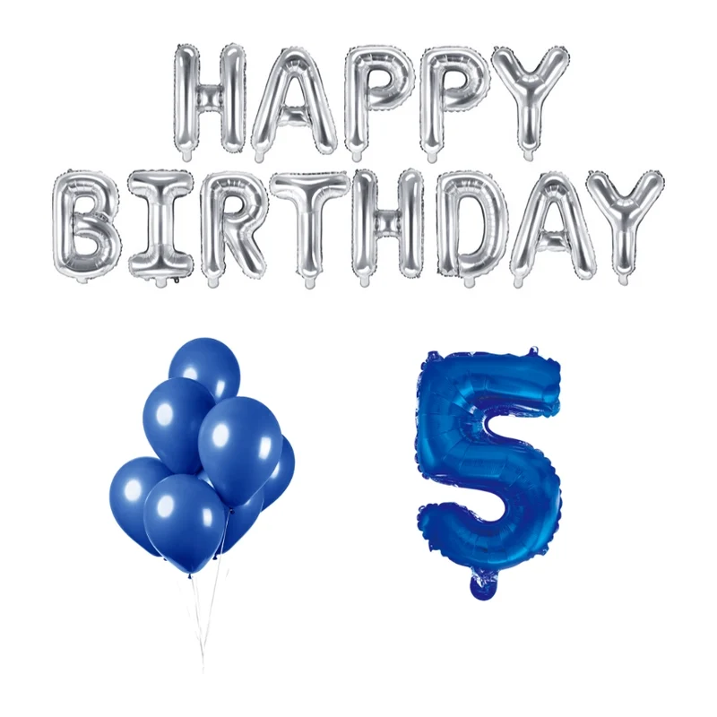 5 jaar Verjaardag Versiering Ballon Pakket Blauw & zilver