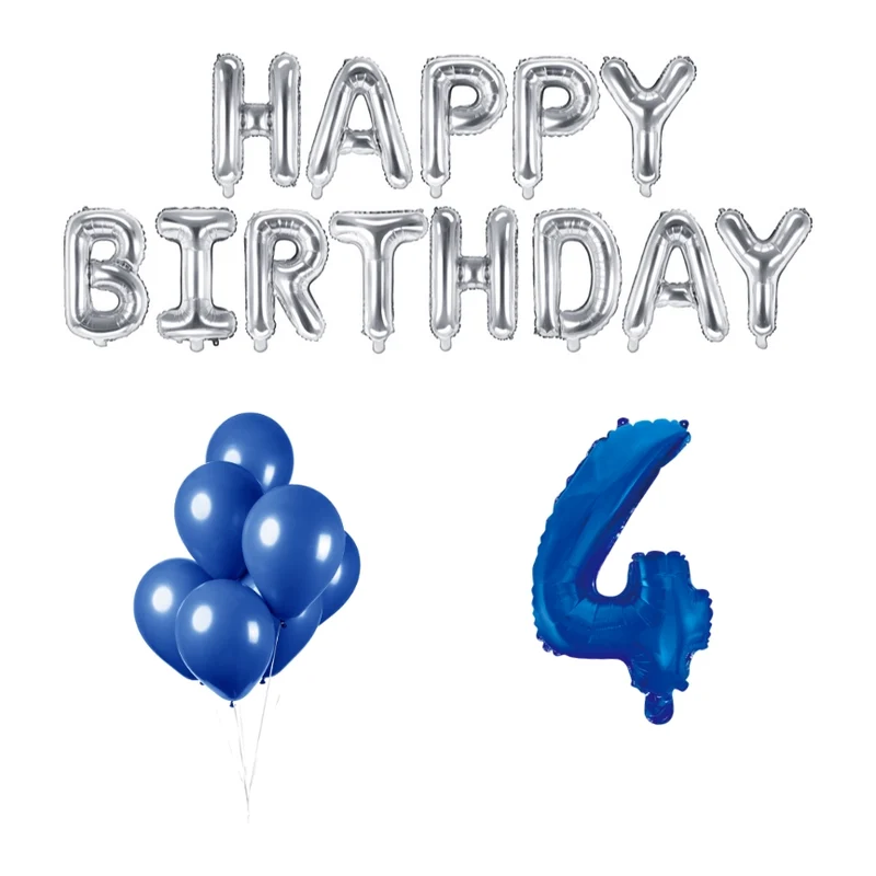 4 jaar Verjaardag Versiering Ballon Pakket Blauw & zilver