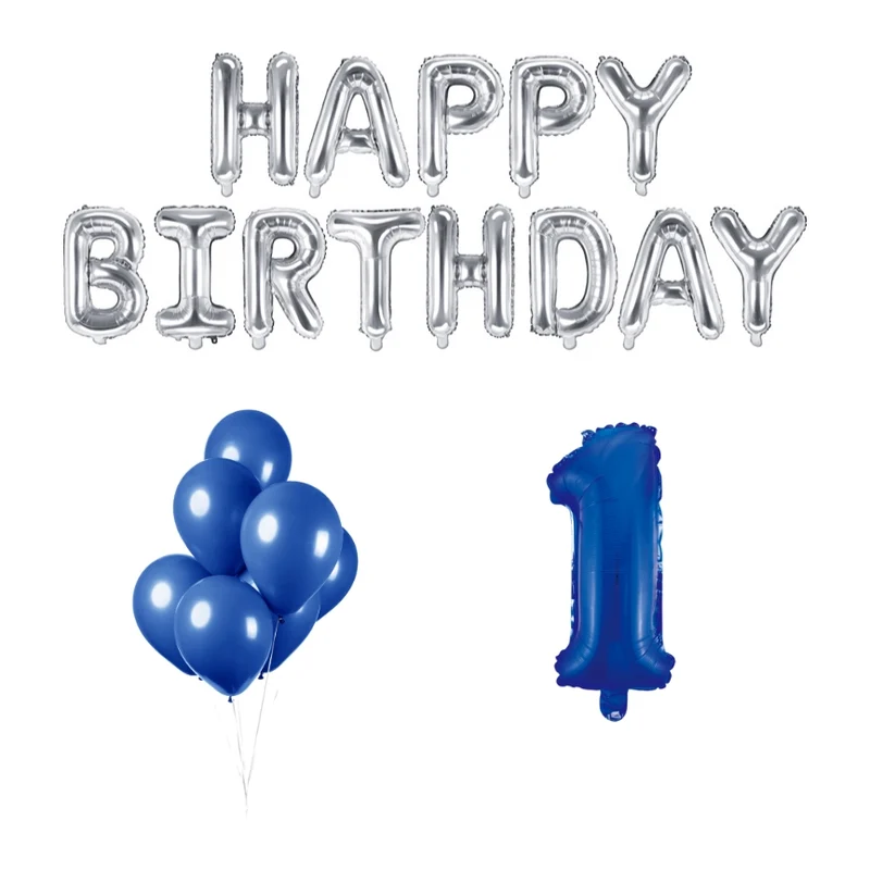 1 jaar Verjaardag Versiering Ballon Pakket Blauw & zilver