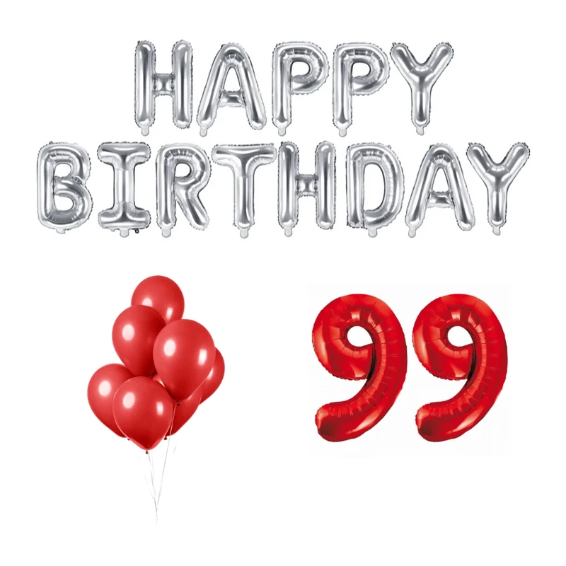 99 jaar Verjaardag Versiering Ballon Pakket rood & zilver