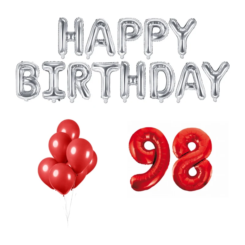 98 jaar Verjaardag Versiering Ballon Pakket rood & zilver
