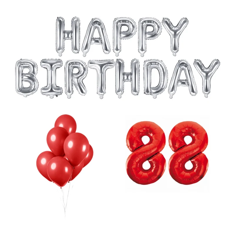 88 jaar Verjaardag Versiering Ballon Pakket rood & zilver