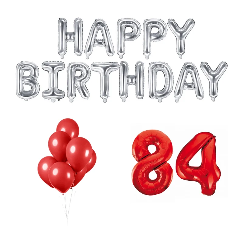 84 jaar Verjaardag Versiering Ballon Pakket rood & zilver