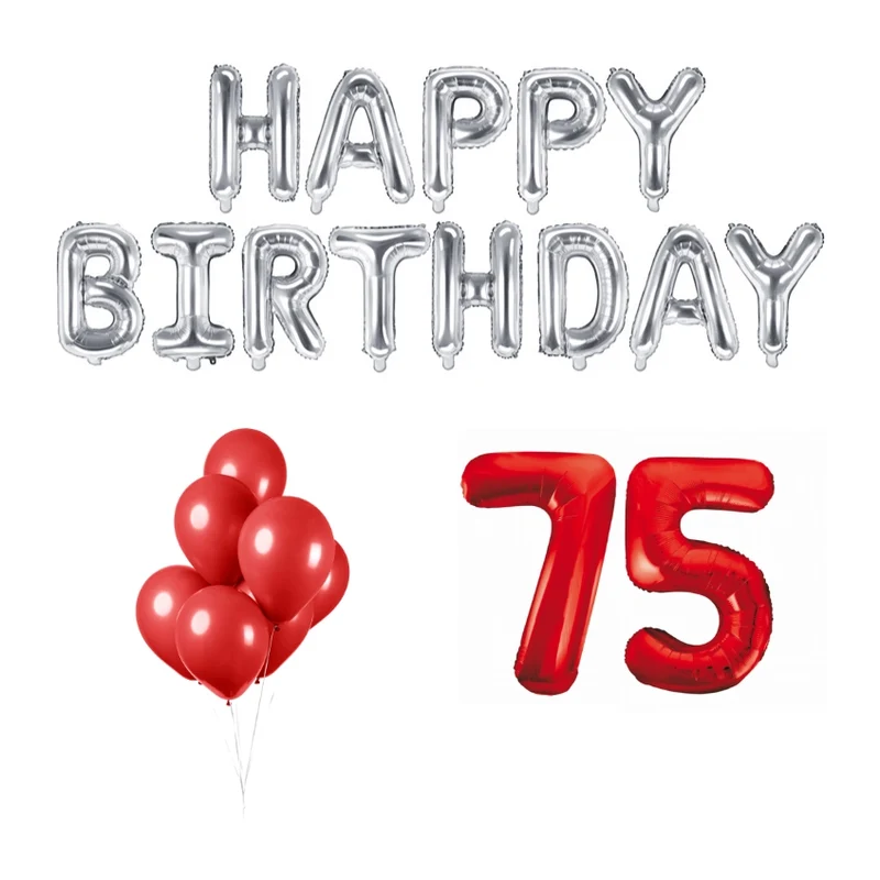 75 jaar Verjaardag Versiering Ballon Pakket rood & zilver