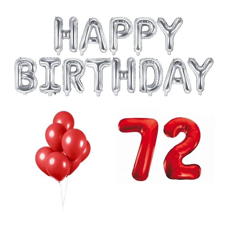72 jaar Verjaardag Versiering Ballon Pakket rood & zilver
