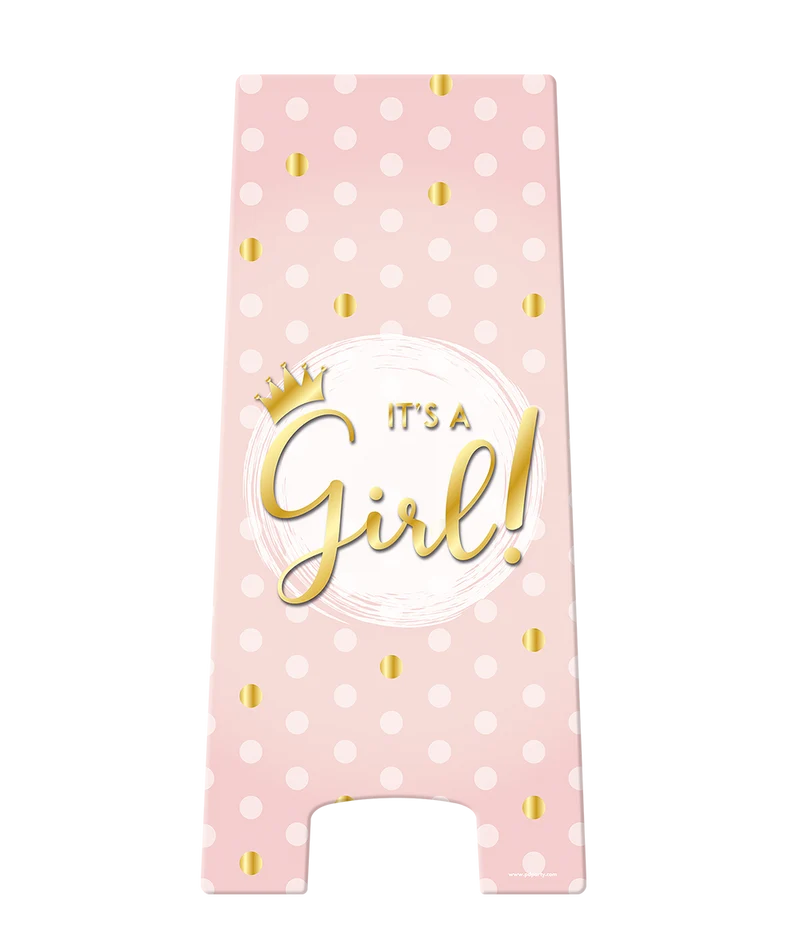 Waarschuwingsbord It's A Girl Roze/Goud