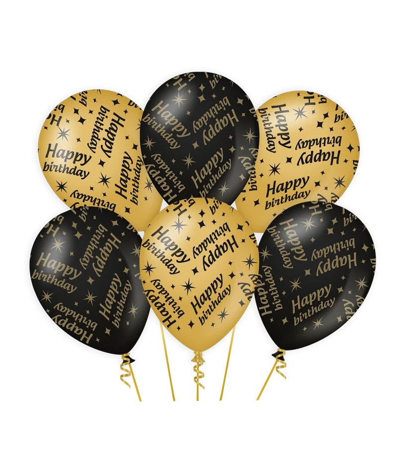 Classy Ballonnen Happy Birthday Zwart/Goud (6st)