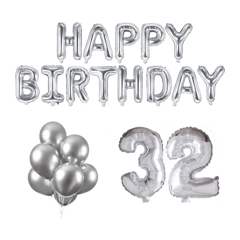 32 jaar Verjaardag Versiering Ballon Pakket zilver