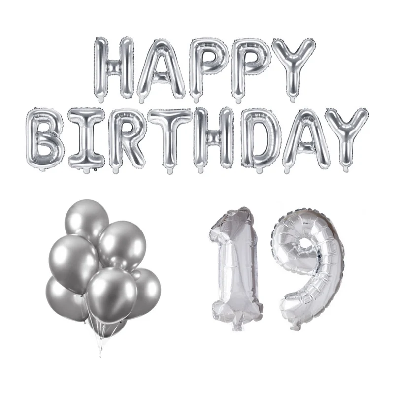 19 jaar Verjaardag Versiering Ballon Pakket zilver