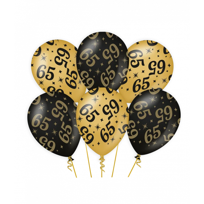 Classy Ballonnen 65 Jaar Zwart/Goud (6st)