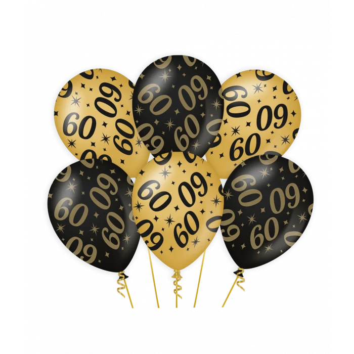Classy Ballonnen 60 Jaar Zwart/Goud (6st)