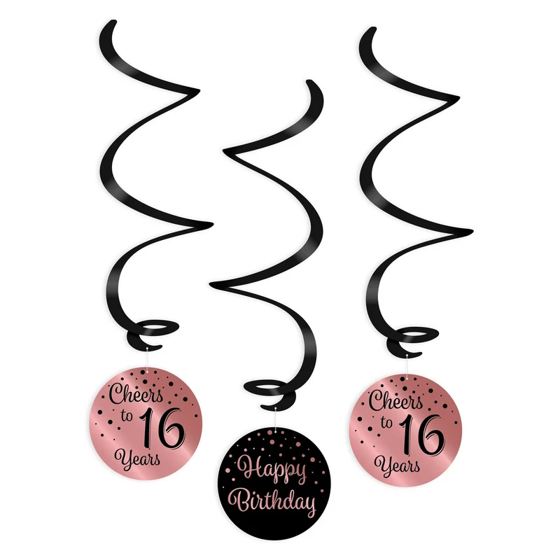 Swirl verjaardag decoratie 16 jaar rose goud