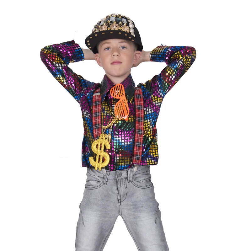 Disco glitter shirt Sem regenboog kleuren kinderen