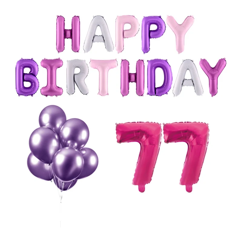 77 jaar Verjaardag Versiering Ballon Pakket Pastel & Roze