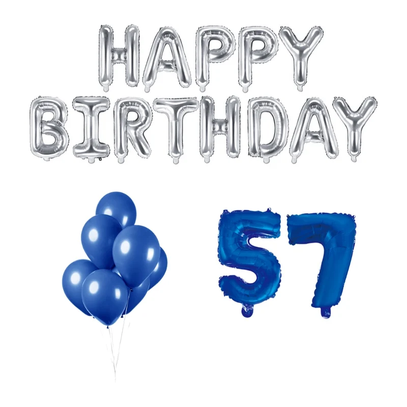 57 jaar Verjaardag Versiering Ballon Pakket Blauw & zilver