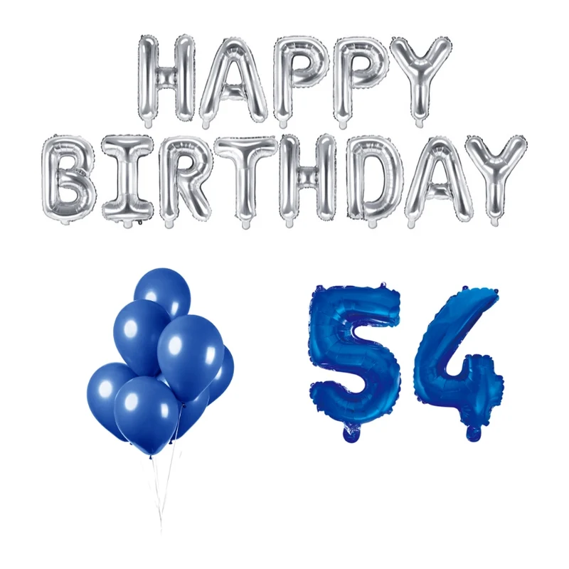 54 jaar Verjaardag Versiering Ballon Pakket Blauw & zilver