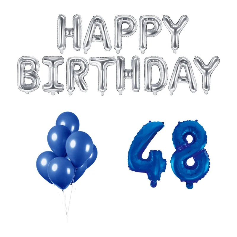 48 jaar Verjaardag Versiering Ballon Pakket Blauw & zilver