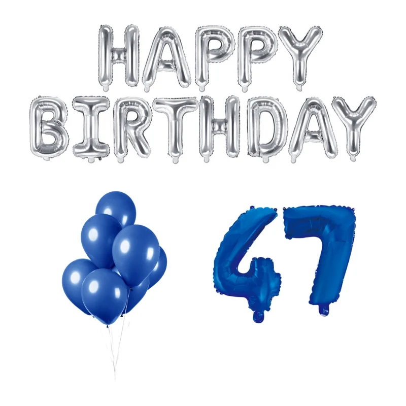 47 jaar Verjaardag Versiering Ballon Pakket Blauw & zilver