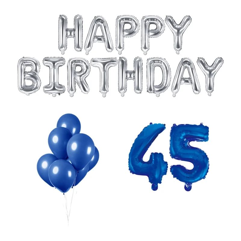 45 jaar Verjaardag Versiering Ballon Pakket Blauw & zilver