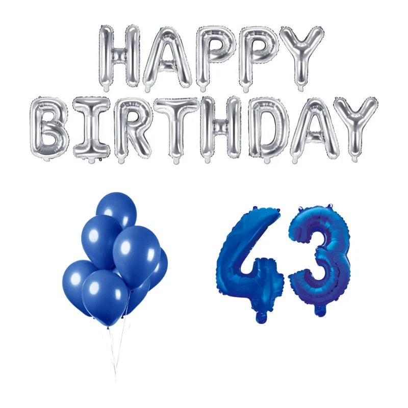 43 jaar Verjaardag Versiering Ballon Pakket Blauw & zilver
