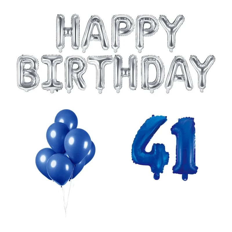 41 jaar Verjaardag Versiering Ballon Pakket Blauw & zilver