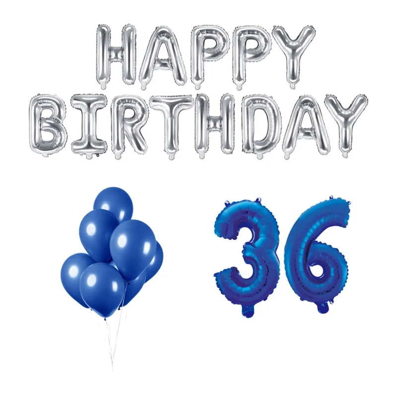 36 jaar Verjaardag Versiering Ballon Pakket Blauw & zilver
