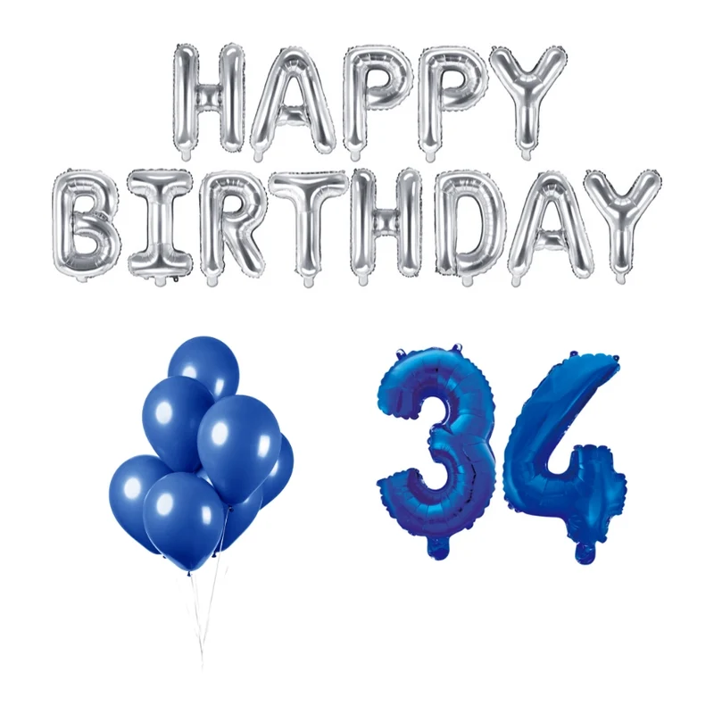 34 jaar Verjaardag Versiering Ballon Pakket Blauw & zilver