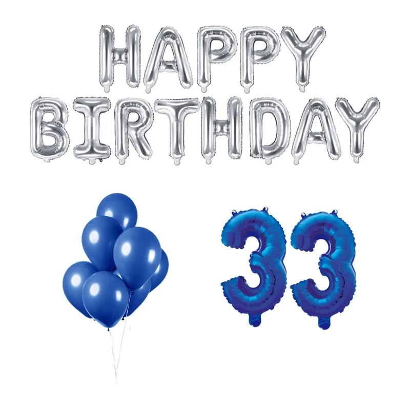 33 jaar Verjaardag Versiering Ballon Pakket Blauw & zilver
