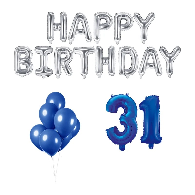 31 jaar Verjaardag Versiering Ballon Pakket Blauw & zilver
