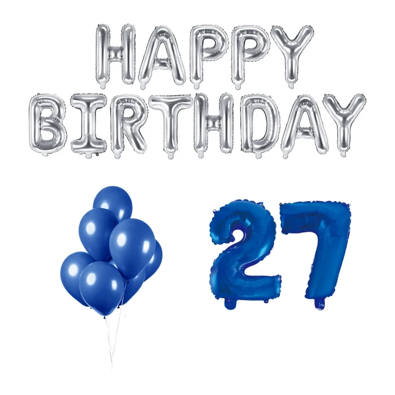 27 jaar Verjaardag Versiering Ballon Pakket Blauw & zilver