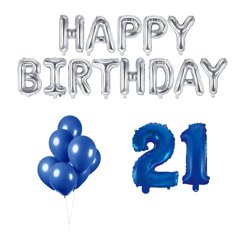 21 jaar Verjaardag Versiering Ballon Pakket Blauw & zilver