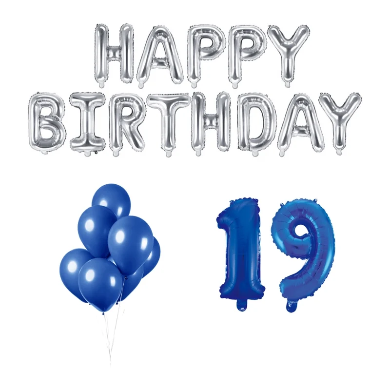 19 jaar Verjaardag Versiering Ballon Pakket Blauw & zilver