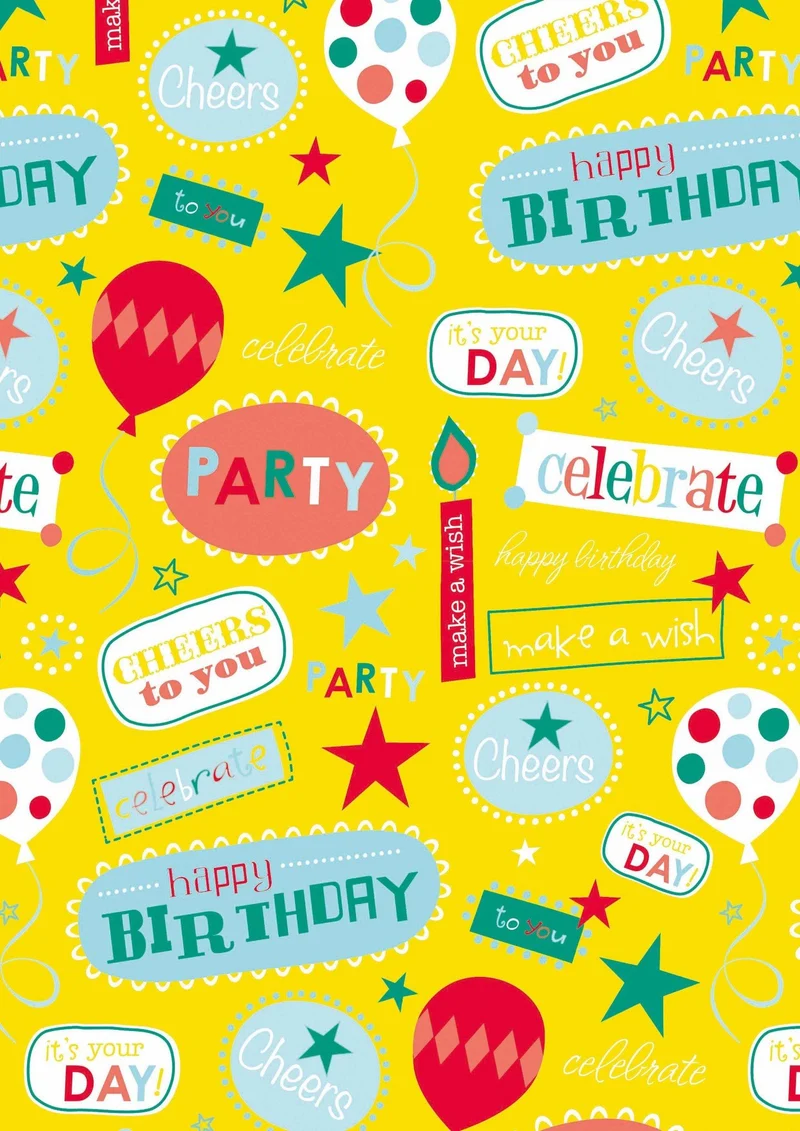 Cadeaupapier Happy Birthday Geel