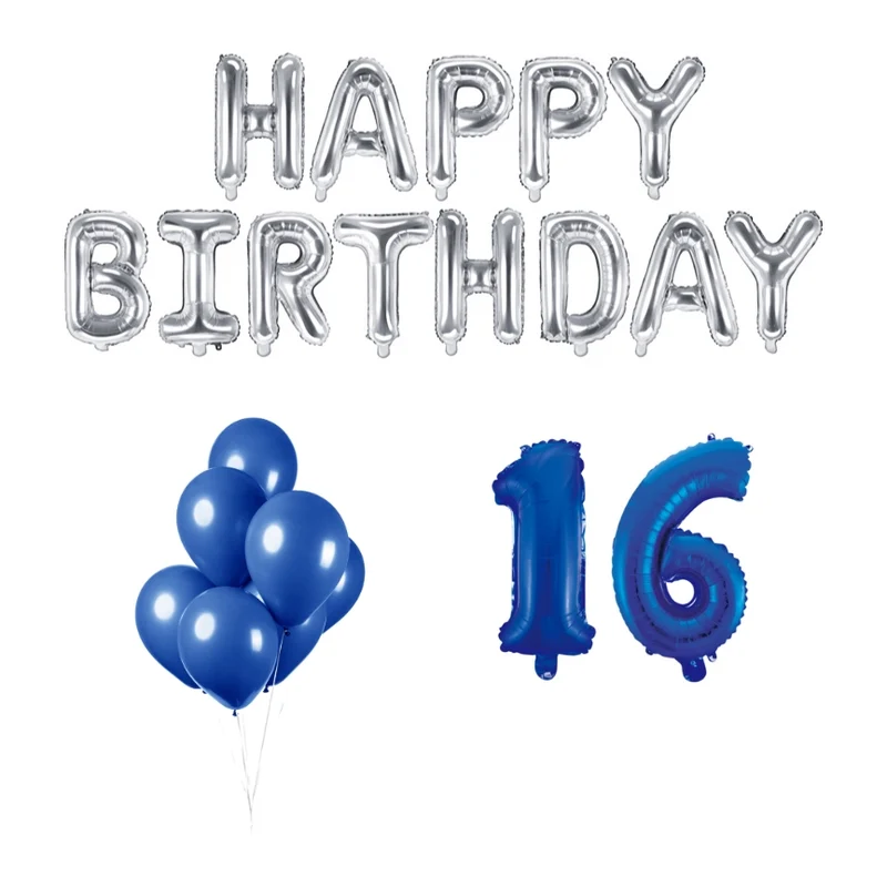 16 jaar Verjaardag Versiering Ballon Pakket Blauw & zilver