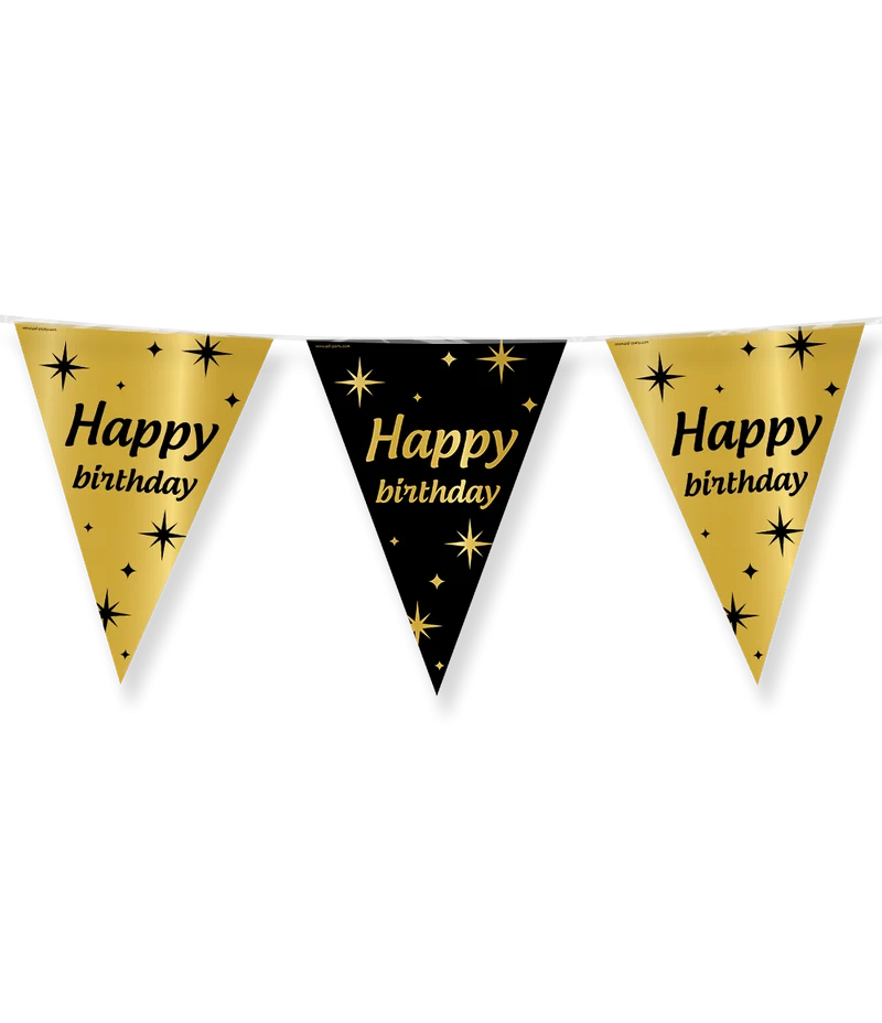 Classy Vlaggenlijn Happy Birthday Zwart/Goud (10m)