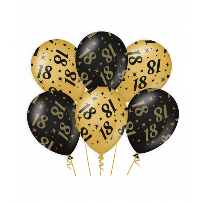 Classy Ballonnen 18 Jaar Zwart/Goud (6st)