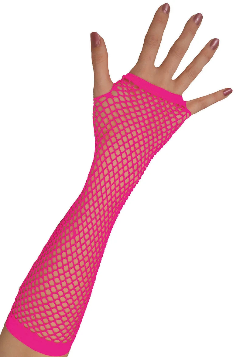 Lange vingerloze nethandschoenen neon roze
